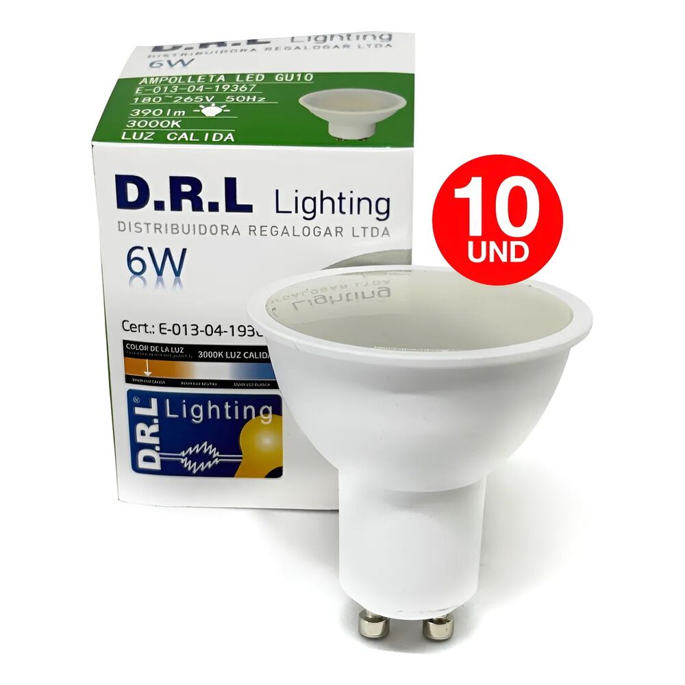 Pack 10 Ampolleta Led Gu10 Drl 6w 390lm C&aacute;lida/blanca Sec image number 7.0
